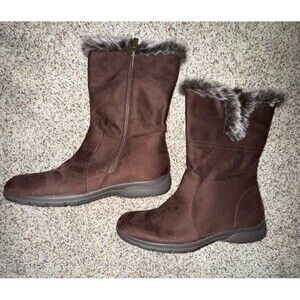 Women’s studio works Mid-Calf boots Size 10 Faux Fur Trim Zip Up Pull On Brown